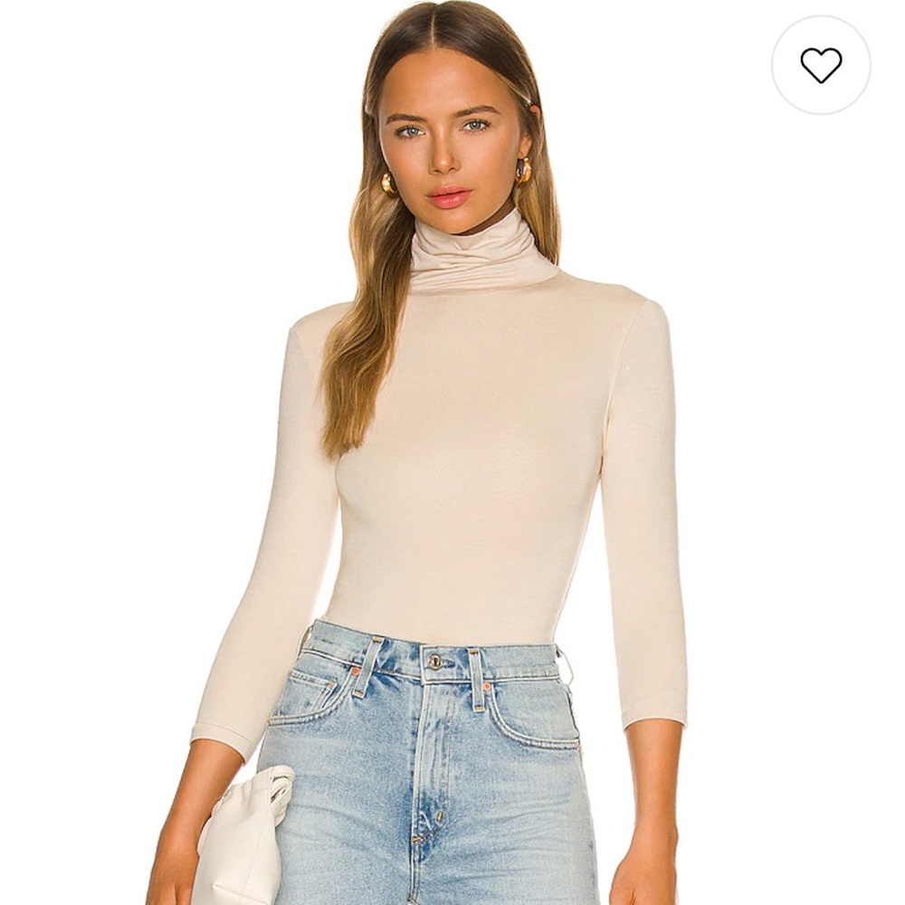 RE ONA 3/4 Sleeve Turtleneck Bodysuit in Ivory